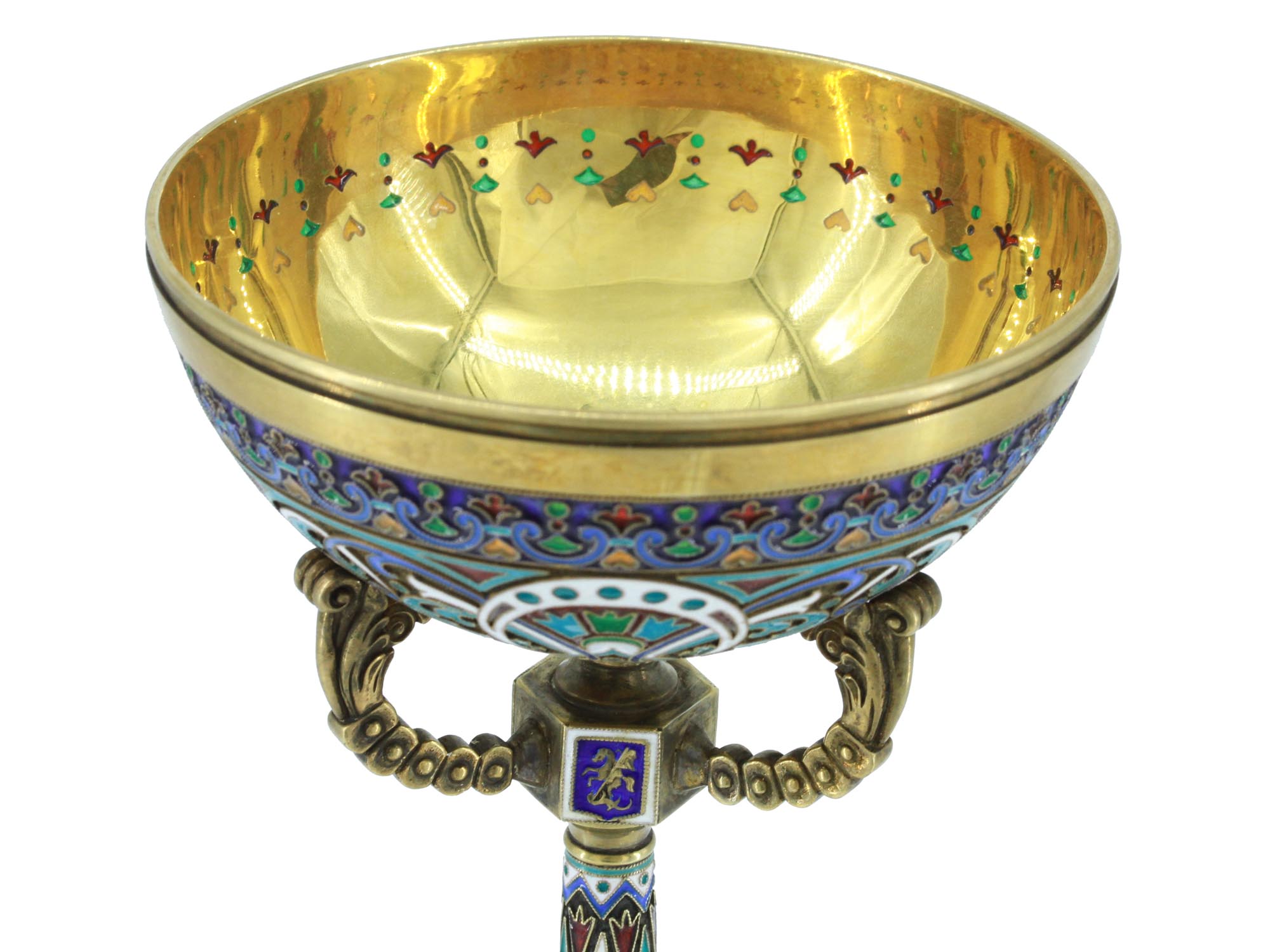 RUSSIAN GILT SILVER ENAMEL PLIQUE A  JOUR SHERBET PIC-5